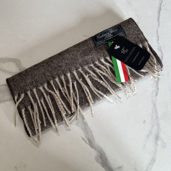 Linea Emmeti Cashmere Blend Tan Scarf 80% Wool 20% Cashmere Made In Italy NWT - Picture 1 of 5